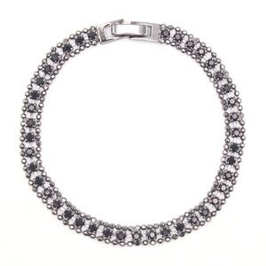 Elegant Black Crystal Tennis Bracelet‎ Silver Tone Fold Over Clasp